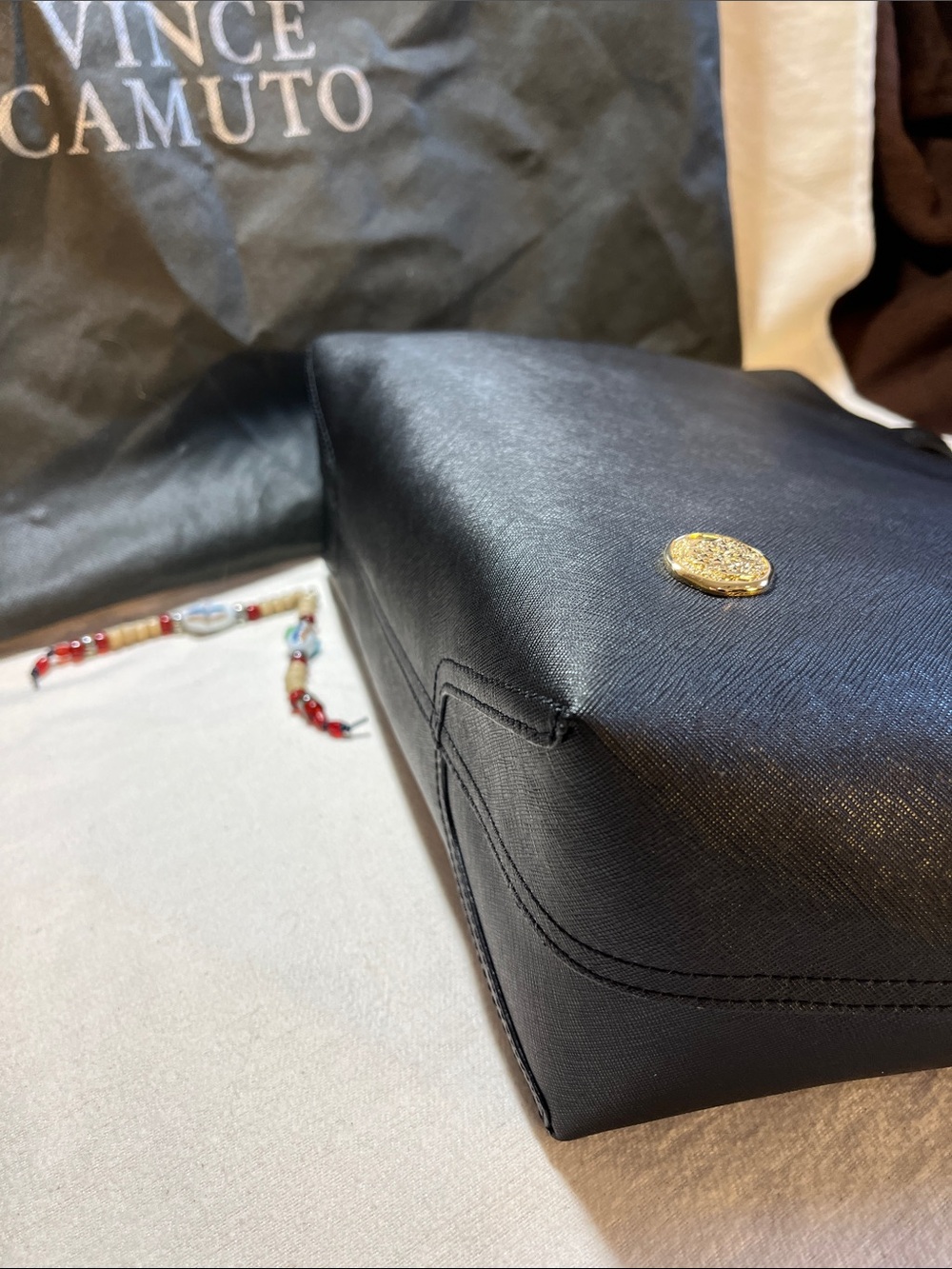 BRAND NEW!!Vince Camuto gold accented midnight Sky Saffiano Tote w/Dust bag!! - Picture 5 of 10
